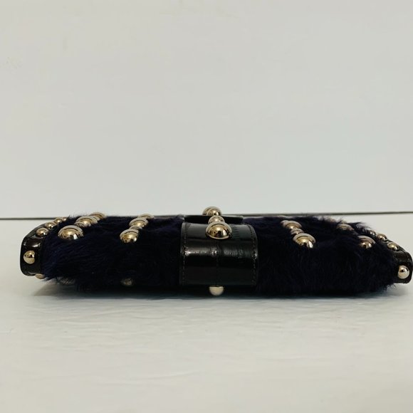 AUTH DOLCE & GABBANA FUR LEATHER STUDDED CLUTCH WRISTLET W COA MADE IN ITALY - Picture 7 of 14